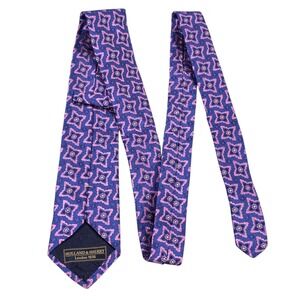 HOLLAND & SHERRY Silk Geometric Pattern Necktie Blue Pink Luxury Formal Men's‎